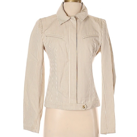 NWT! Costume National Designer Tan Striped Cotton Jacket Size 40IT / US Size 4
